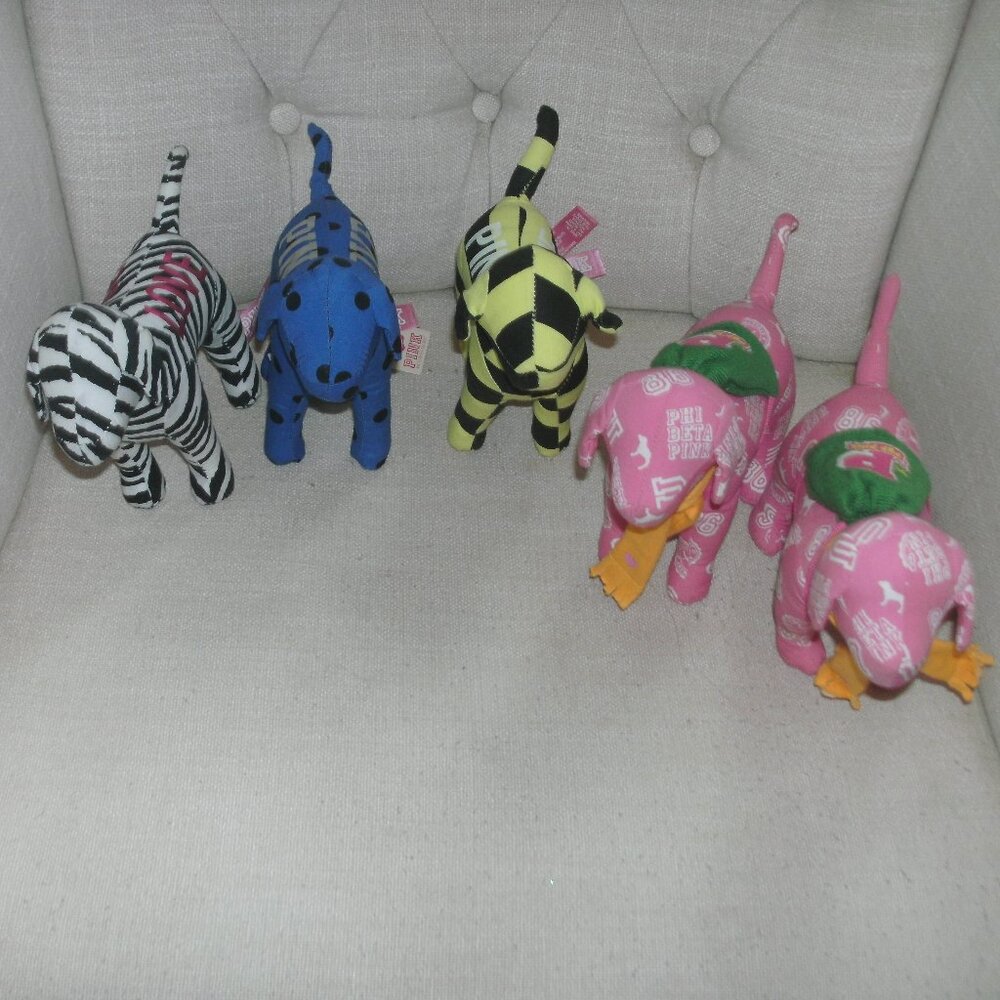 FIVE ~ Pink Victoria's Secret Toy Puppy Dogs Love Dot Stripe Phi Beta & Backpack